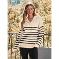 thumbnail image 3 of Women's Quarter Zip Striped Oversized Sweater Mock Turtleneck Pullover Fall Fashion Outfit Winter Trendy Clothes, 3 of 6