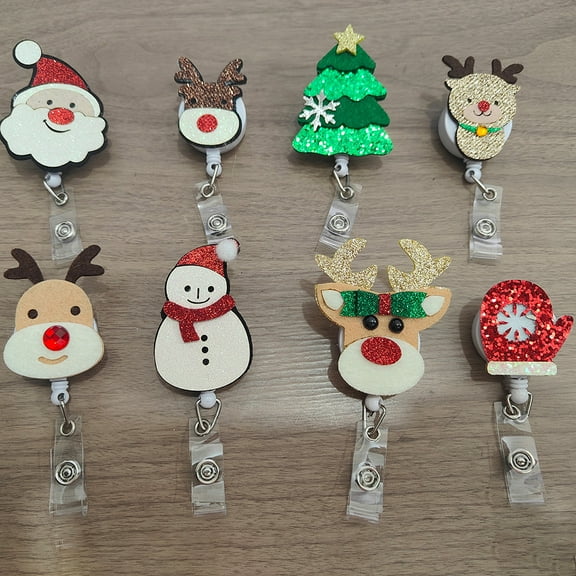 Tineasur 8Pcs Multi Color Xmas Badge Reel Retractable Id Holder with Telescopic Pull Rope