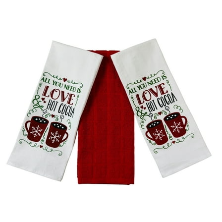 Serafina Home Holiday Seasonal Christmas Kitchen Towels: All You Need Is Love And Hot Cocoa