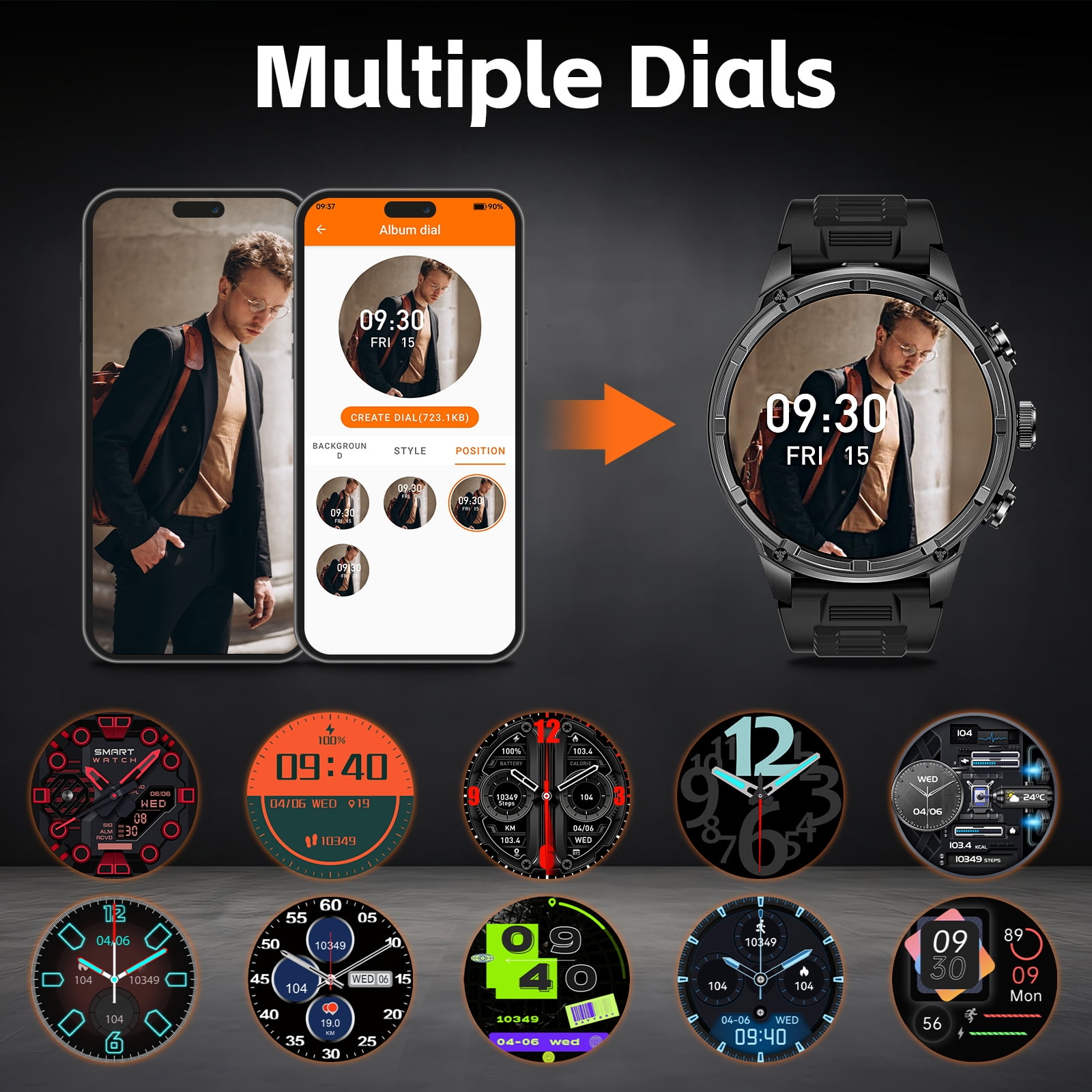 Cyberdyer Men's Smart Watch with Flashlight, 1.85" HD Screen, 100+ Sports Modes, IP67 Waterproof, 40-Day Standby, Compatible with iPhone & Android, Holiday Gift