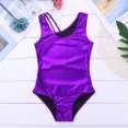 thumbnail image 3 of JanJean Girls Metallic Straps Cutout Back One Piece Gymnastics Leotard Athletic Tank Top Purple 3XL, 3 of 7
