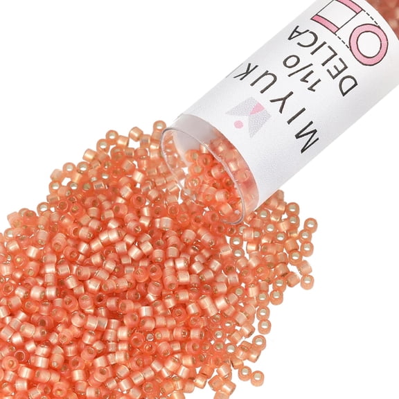 Miyuki Delica Seed Beads – Size 11/0 (1.6 mm), DB0622, Dyed Silver-Lined Peach Alabaster, 7.2 g, Approx. 1440 Beads