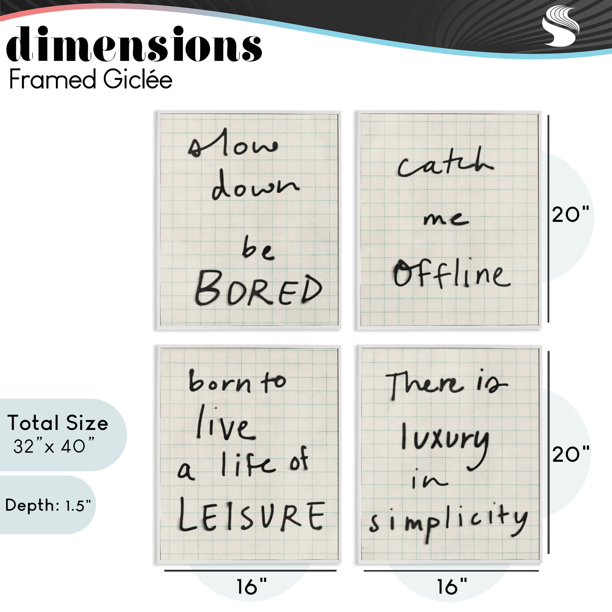 Stupell Industries Bored Scrawl Sayings 4 Piece White Framed Giclee Art Set, design by Victoria Barnes