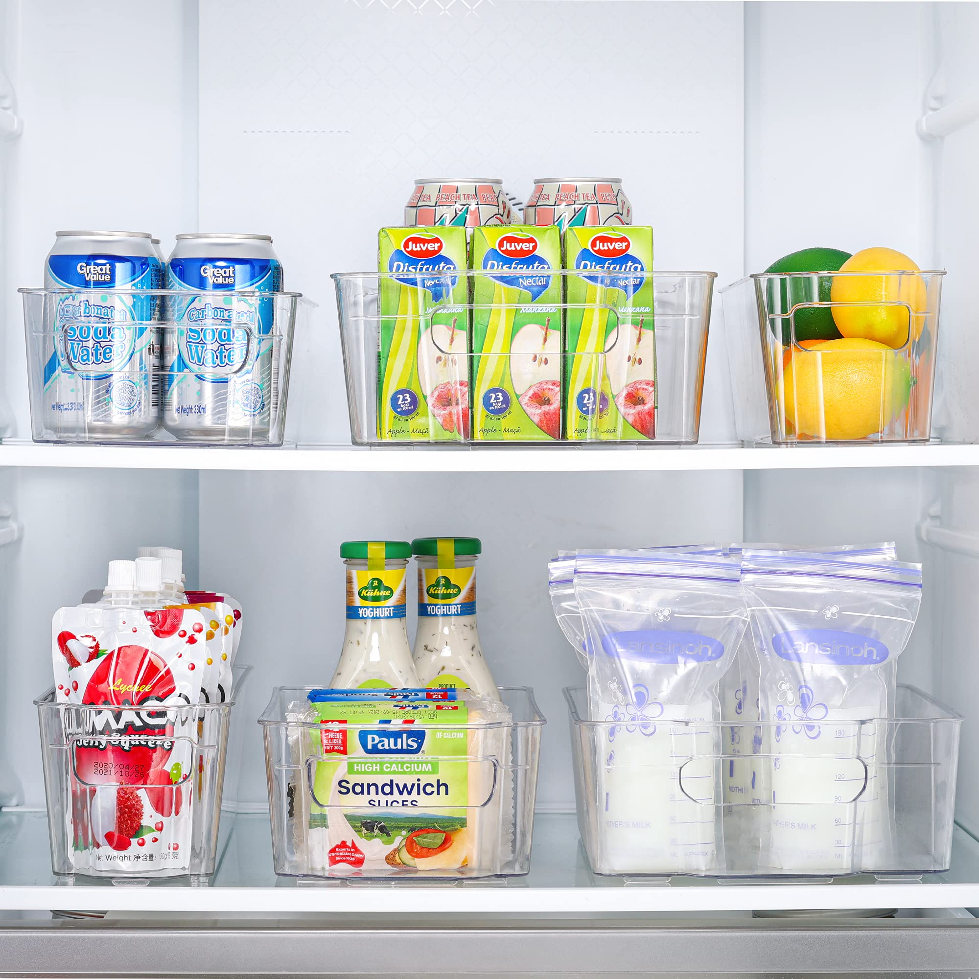  HOOJO Refrigerator Organizer Bins - 14pcs Clear Plastic Bins  For Fridge, Freezer, Kitchen Cabinet, Pantry Organization and Storage, BPA  Free Fridge Organizer, 12.5 Long-Medium: Home & Kitchen