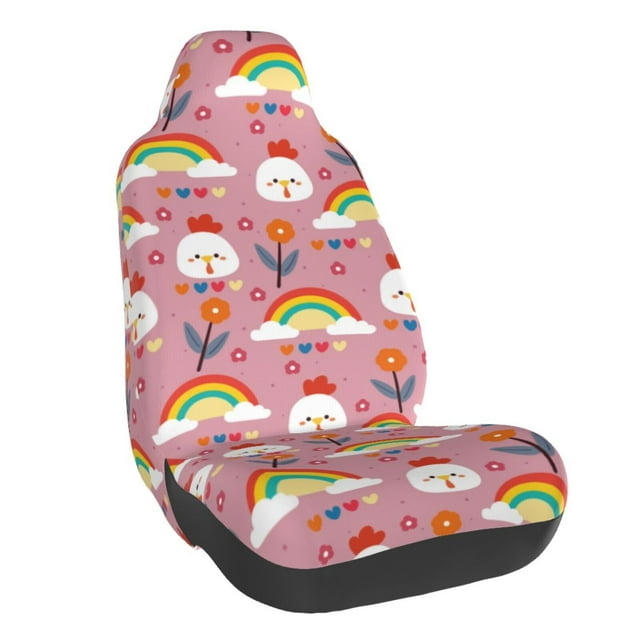 Wukai Cartoon Chicken Full Set Car Seat Covers with Soft Padding Universal Auto Front Seats Protector and Cushion Mat