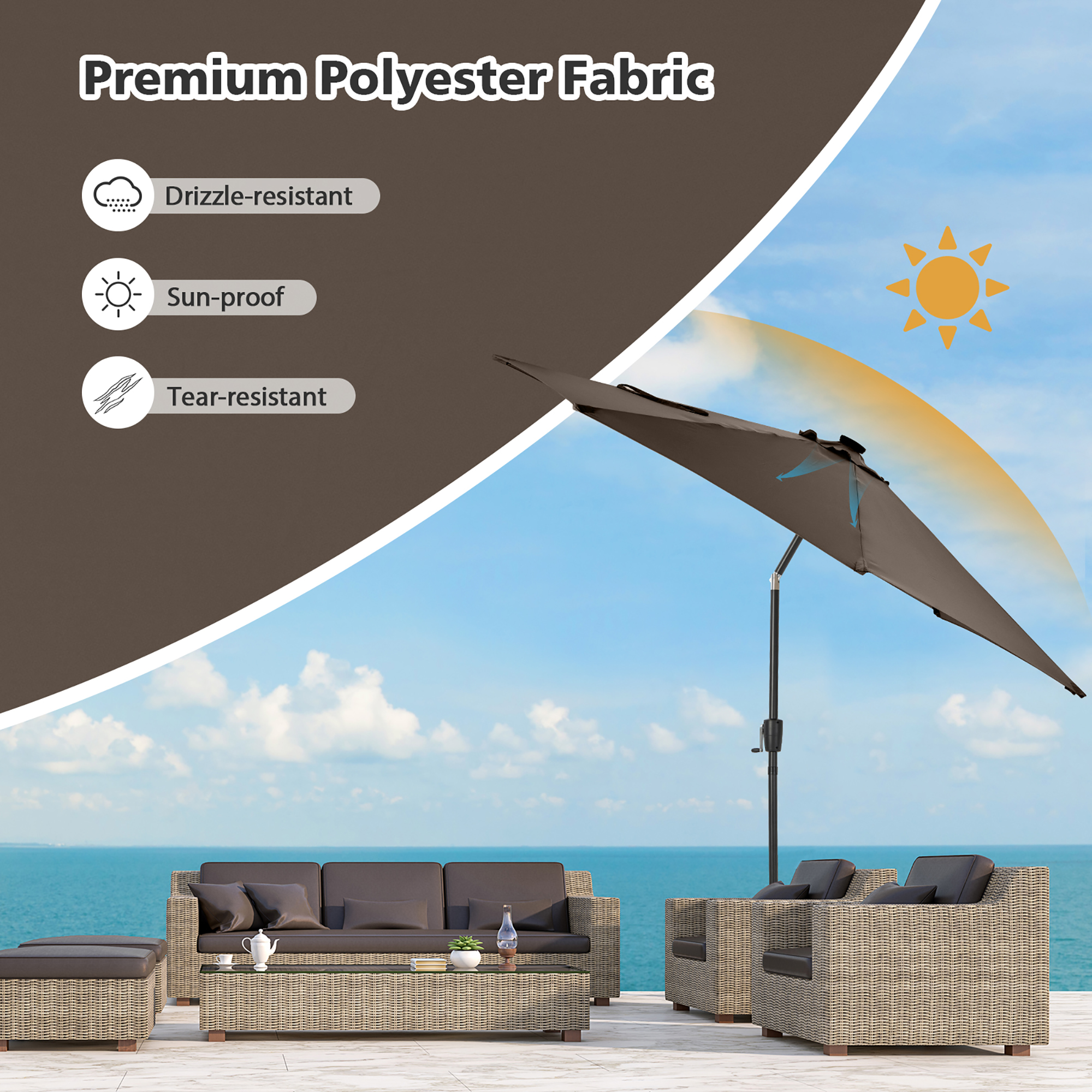 Gymax 10FT Solar Patio Umbrella 112 LED Lighted Umbrella Outdoor Table Market Umbrella Coffee