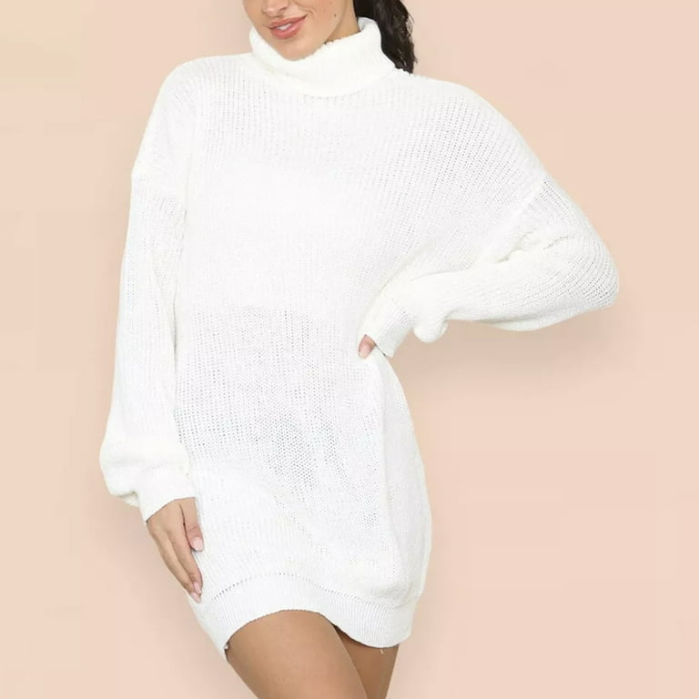 Cfhntfmh Sweater Dress for Women Turtleneck Long Sleeve Sweater Mini Dress Cocktail Party Knit Short Dresses, Women's, Size: XL, Blue