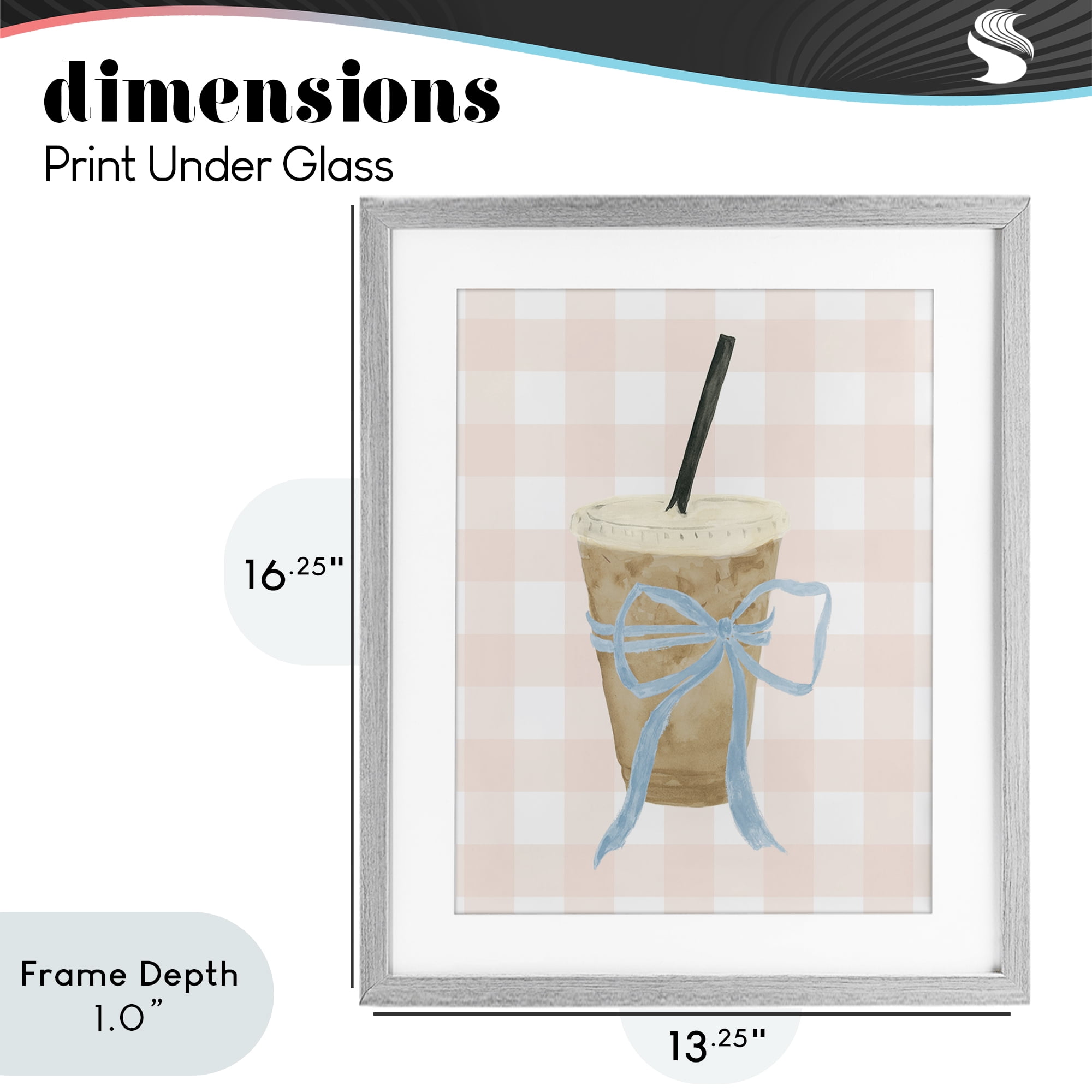 Stupell Industries Iced Coffee on Gingham Gray Framed Print Under Glass, design by Lucille Price