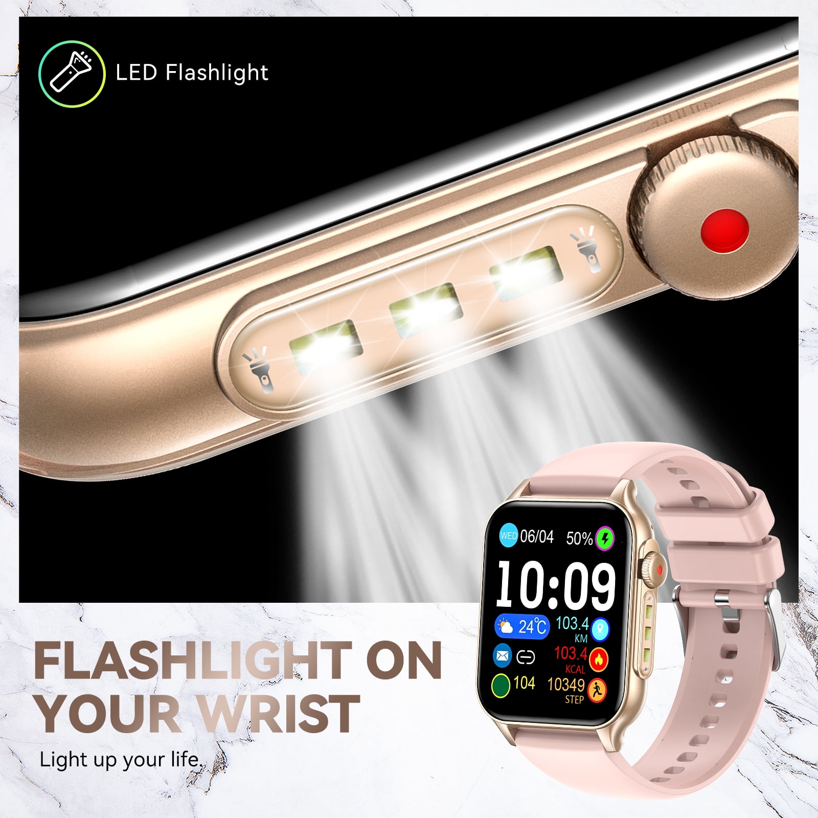 XAXRE P6P 1.96" HD Touch Screen Waterproof Smart Watches for Men Women (Answer/Make Call) with LED Flashlight, Fitness Tracker Smartwatch with 100+ Sports Modes for iOS and Android, 1pc