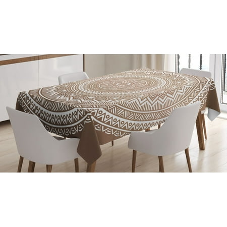 

Brown Tablecloth Mandala Pattern and Ombre Detailed Round Flower Art with Ethnic Accents Print Rectangular Table Cover for Dining Room Kitchen 52 X 70 Inches Dark Brown White by Ambesonne