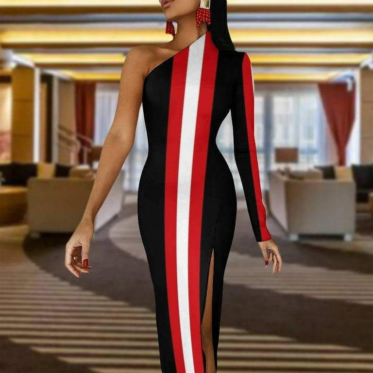 white christmas dresses Black Tulle and Red Sequins Long Prom Dress, Off the Shoulder Evening