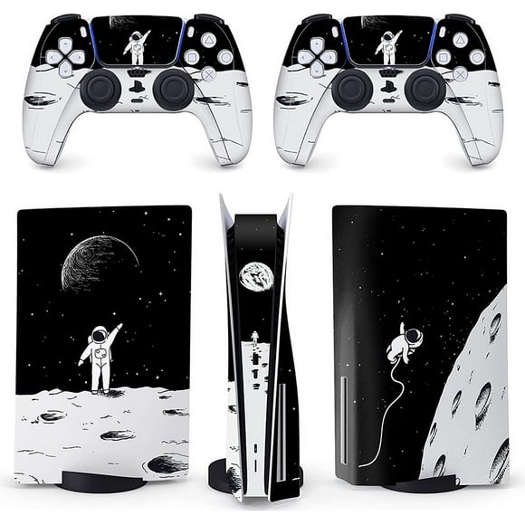 Space Cute Adhesive Skin - Compatible for PS5 - Cover to customize the Console - Removable Vinyl Film - HD Quality(Disk,Black&White)