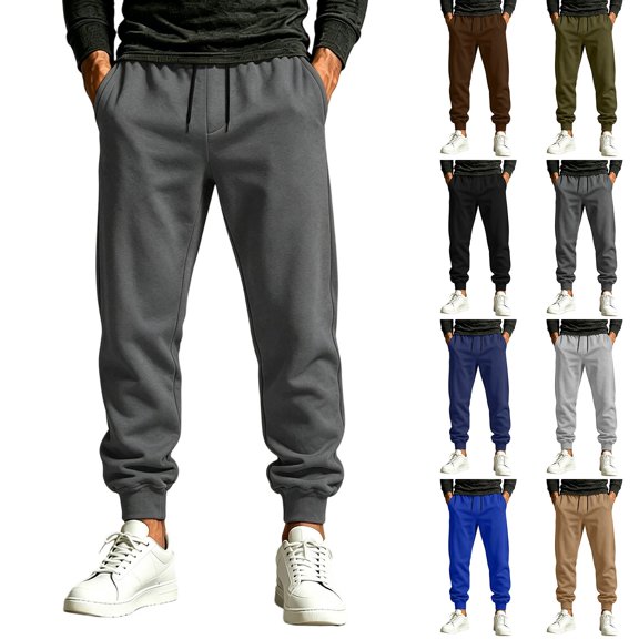 Vhkiploz Plus Size Taper Cuffes Trousers for Men's Solid Color Drawstring Daily Joggers Running Hiking Travel Pants