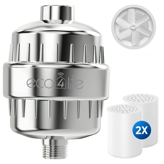 eco4life 25 Stage Shower Head Filter for Hard Water, Removes 99% of Chlorine, Heavy Metals, Improves Skin & Hair, Built-In Turbine Fan (Two Filter)