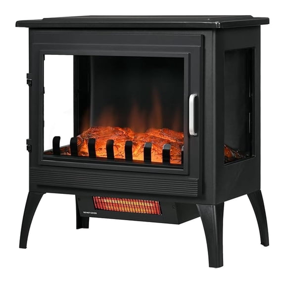 24" Electric Fireplace Stove, Freestanding Infrared Fire Place Heater with Realistic Logs Flame, Adjustable Temperature, Overheat Protection, 1000W/1500W, Black