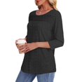 thumbnail image 6 of Simua Women's 3/4 Sleeve Eyelet Tops Casual Round Neck Business Blouse Solid Color Tunic T-shirt, 6 of 10