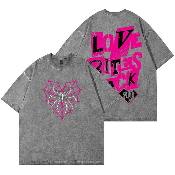 AJ Lee Love Bites Logo Vintage Wash T-Shirts Women Men HipHop Cotton Short Sleeve Tee