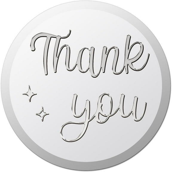 100Pcs 1.5In Thank You Silver Foil Stickers Star Round Circle Self Adhesive Labels Embossed Envelope Seals Stickers Metallic Stamp for Wedding Present Decoration Graduation Award Certificate diy
