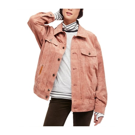 People Leather - Free People Womens Leather Trucker Track Jacket sand XS