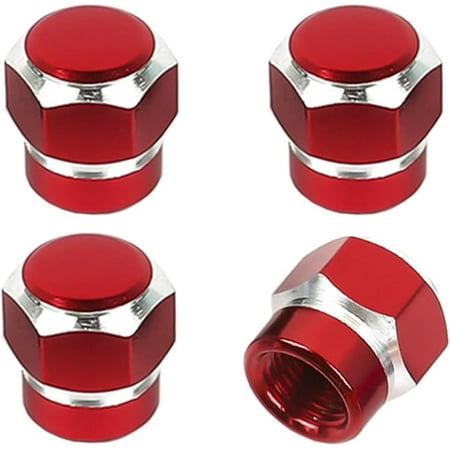 ZZZL 4PCS Car Tire Valve Stem Cap Aluminum Hexagon Valve Cover Leak-Proof Dustproof Cap Automotive Accessories for Cars SUVs Motorcycles Trucks (Red)