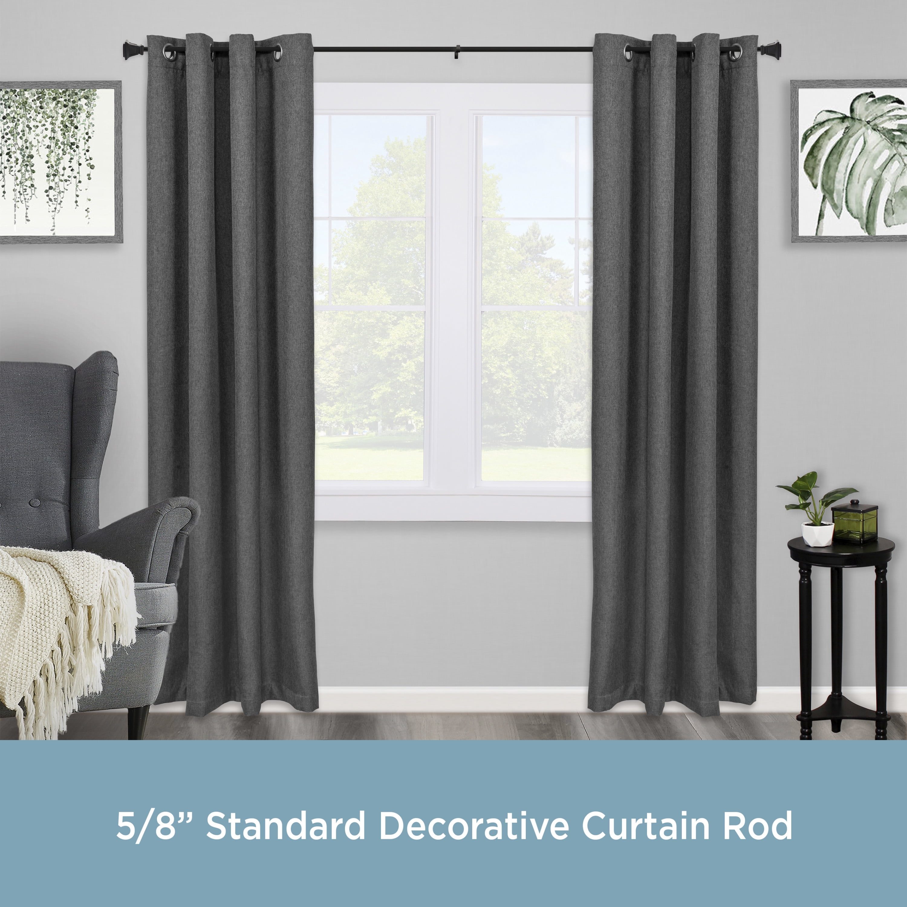 Kenney Seville 5/8" Standard Decorative Window Curtain Rod, 48-86", Matte Black