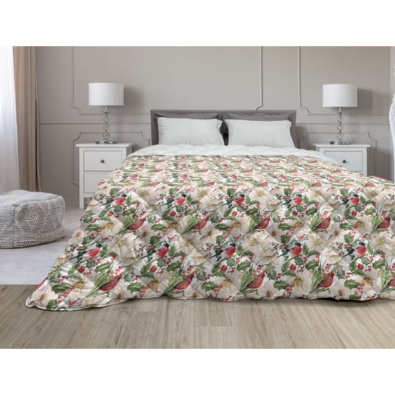 Floral Down Alternative Comforter, Pastel Repetition of Romantic Vintage Summer Flowers Pinkish and Peachy Tones, Microfiber Quilt for All Season, 5 Sizes, White Multicolor, by Ambesonne