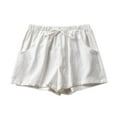 thumbnail image 4 of Women's Linen Summer Shorts Casual Bermuda Wide Leg Mid Length High Waisted Drawstring Short with Pocket, 4 of 6
