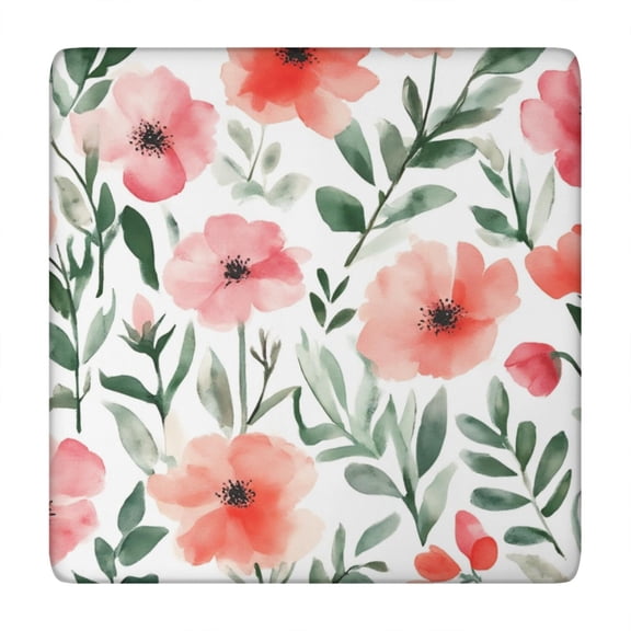 Pioneer Flower Floral Print Pattern Square Fitted Tablecloth with Elastic Edge,Square Table Cover,Washable Elastic Table Cover for Home Kitchen Party Decor 34"x34"