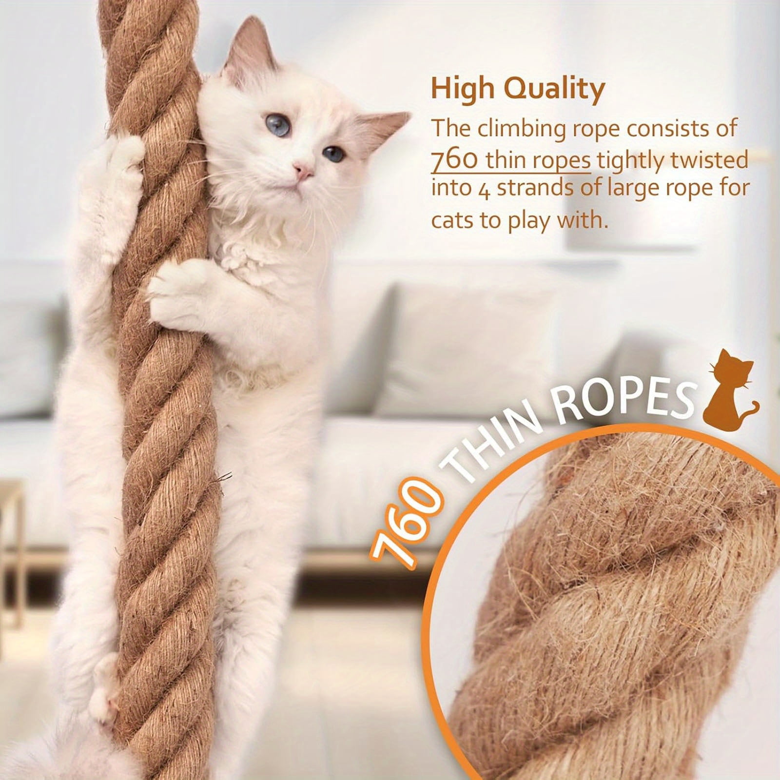 Cat Climbing Rope Wall Mounted, Cat Rope Climber, Space Saving Cat Tree Tower Featuring with Jumping Platform, Cat Tower with Durable Scratching Post, for Playing and Rest Indoor Large Cats