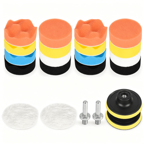 RAGUPEL Buffing Pads 3 Inch Car Buffer Pad, 22 Pcs Drill Polishing Kit, Polisher Pads Kit Sponge Pads Car Foam Drill for Polishing, Sanding, Waxing, Sealing Glaze