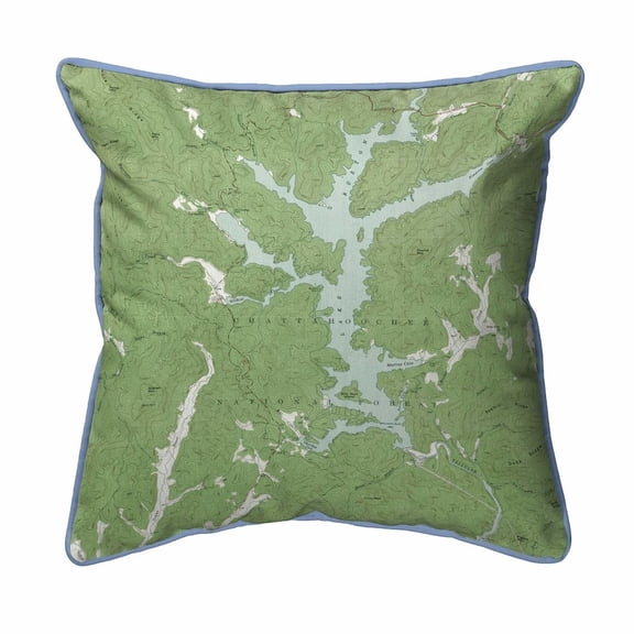 Betsy Drake Interiors Burton Lake, GA Nautical Map Large Corded Indoor/Outdoor Pillow 18x18