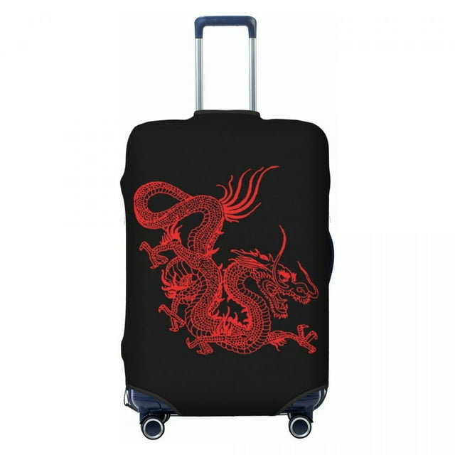 Custom Black And Gold Dragons Travel Luggage Cover Elastic Japanese Wave Suitcase Cover Protector Fit 18-32 Inch