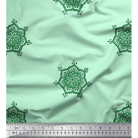 Soimoi Cotton Duck Fabric Floral Mandala Block Print Fabric by Yard 42 Inch Wide