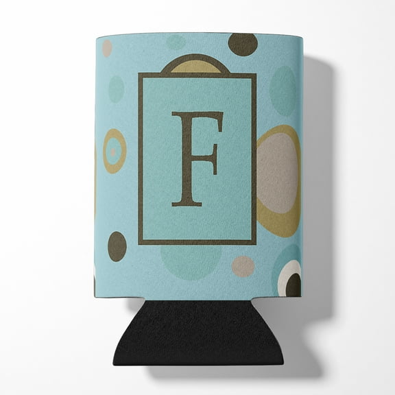 Letter F Initial Monogram - Blue Dots Can or Bottle Hugger