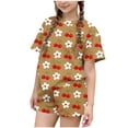 thumbnail image 2 of Amidoa Girls Summer 2 Piece Outfits Floral Cute Short Sleeve and Elastic Waist Shorts Kids Clothing Set Brown Size 4T Brown Size 4T, 2 of 6