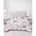 thumbnail image 2 of Quilts Full Size Bedding Set, Pink Coastal Lightweight Quilted Comforter, Beach Nautical Starfish Coral Seashells Soft Reversible Bedspread Coverlet with Pillow Covers for All Season, 78" x 90", 2 of 7