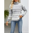 thumbnail image 2 of Women's Geometric Print Sweaters Long Sleeve Turtleneck Oversized Pullovers Casual Knit Tops, 2 of 7