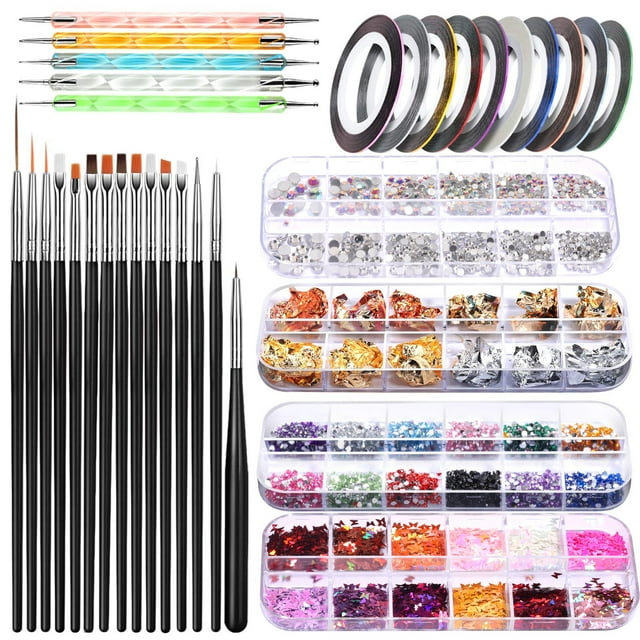 RYRDWP Art Nail Tool Set Painted Brush Decorative Nails 12-Grid Nail Colored Foil Paper