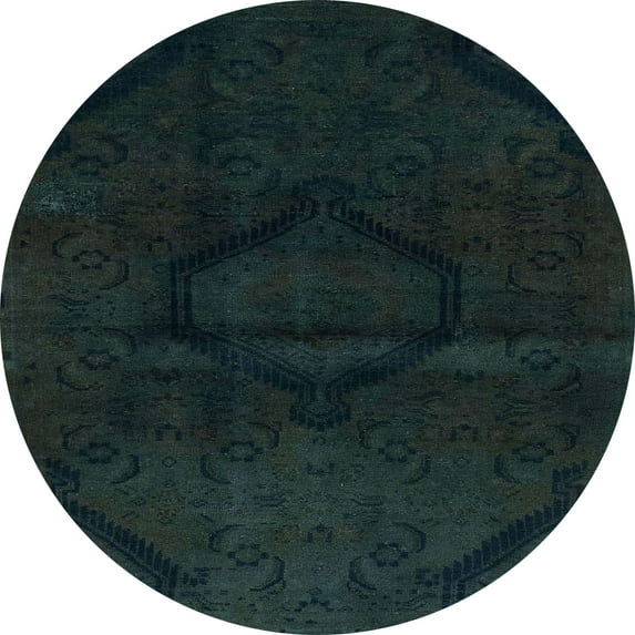 Ahgly Company Indoor Round Abstract Dark Slate Gray Green Oriental Area Rugs, 4' Round