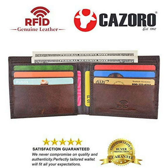 Slim Men's Wallet Thin Bifold Leather RFID Blocking Minimalist Front Pocket Mens Brown Wallet Cazoro