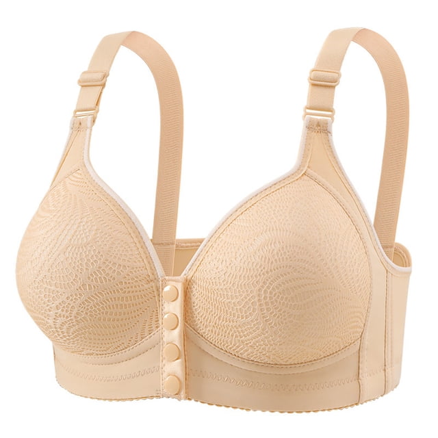 Gtoiithly Women's Front Closure Wireless Bra, Comfortable Medium Support Everyday Bra with Adjustable Straps Beige 44