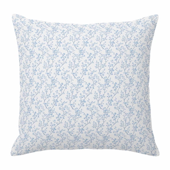 Pillow Covers 24x24 Inch, Blue Spring Floral Linen Pillowcase with Invisible Zipper, Summer Botanical Watercolor Decorative Throw Pillow Covers Cushion Case for Couch Sofa Bed Living Room