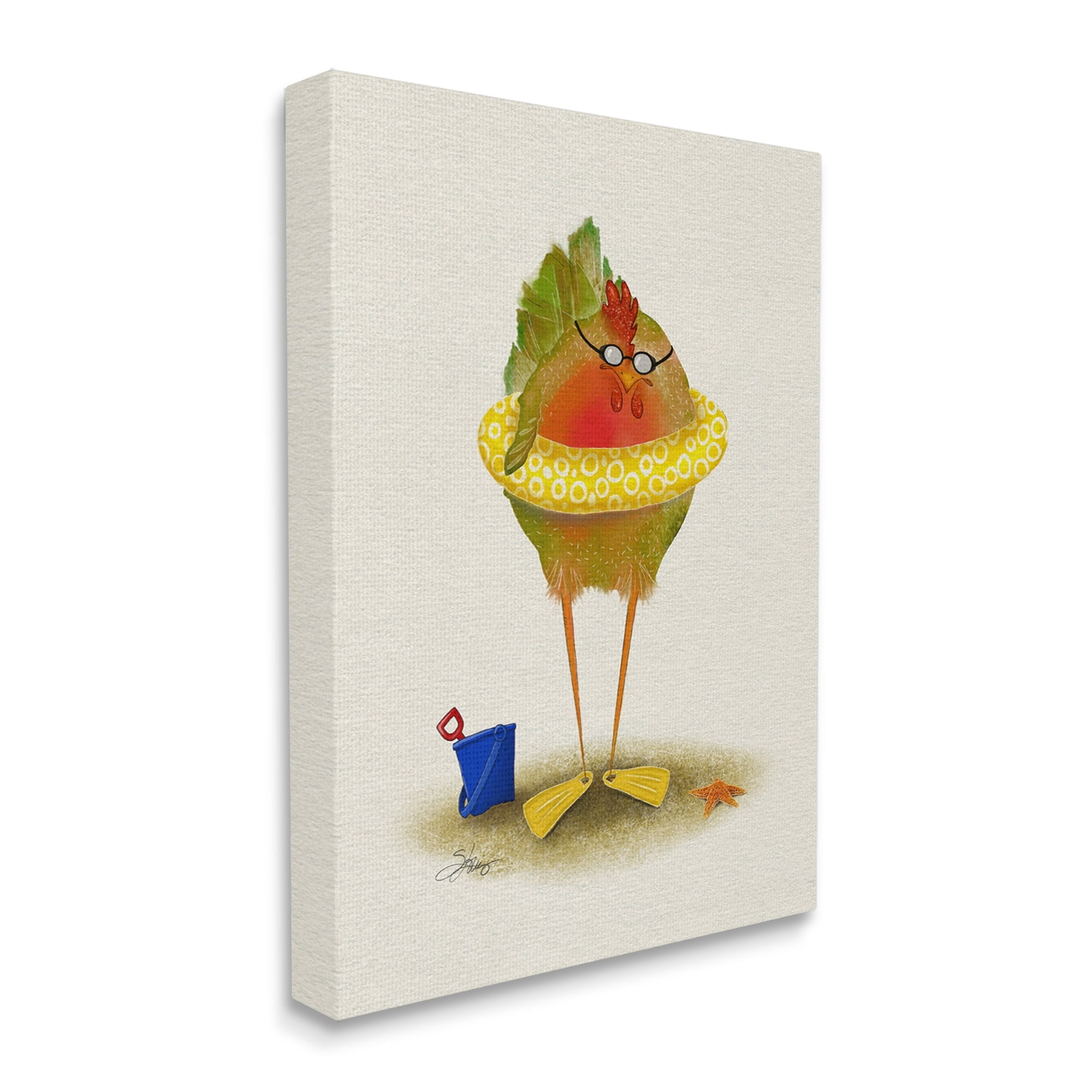 Stupell Fun Whimsical Bird Beach Tube Landscape Painting Gallery Wrapped Canvas Print Wall Art