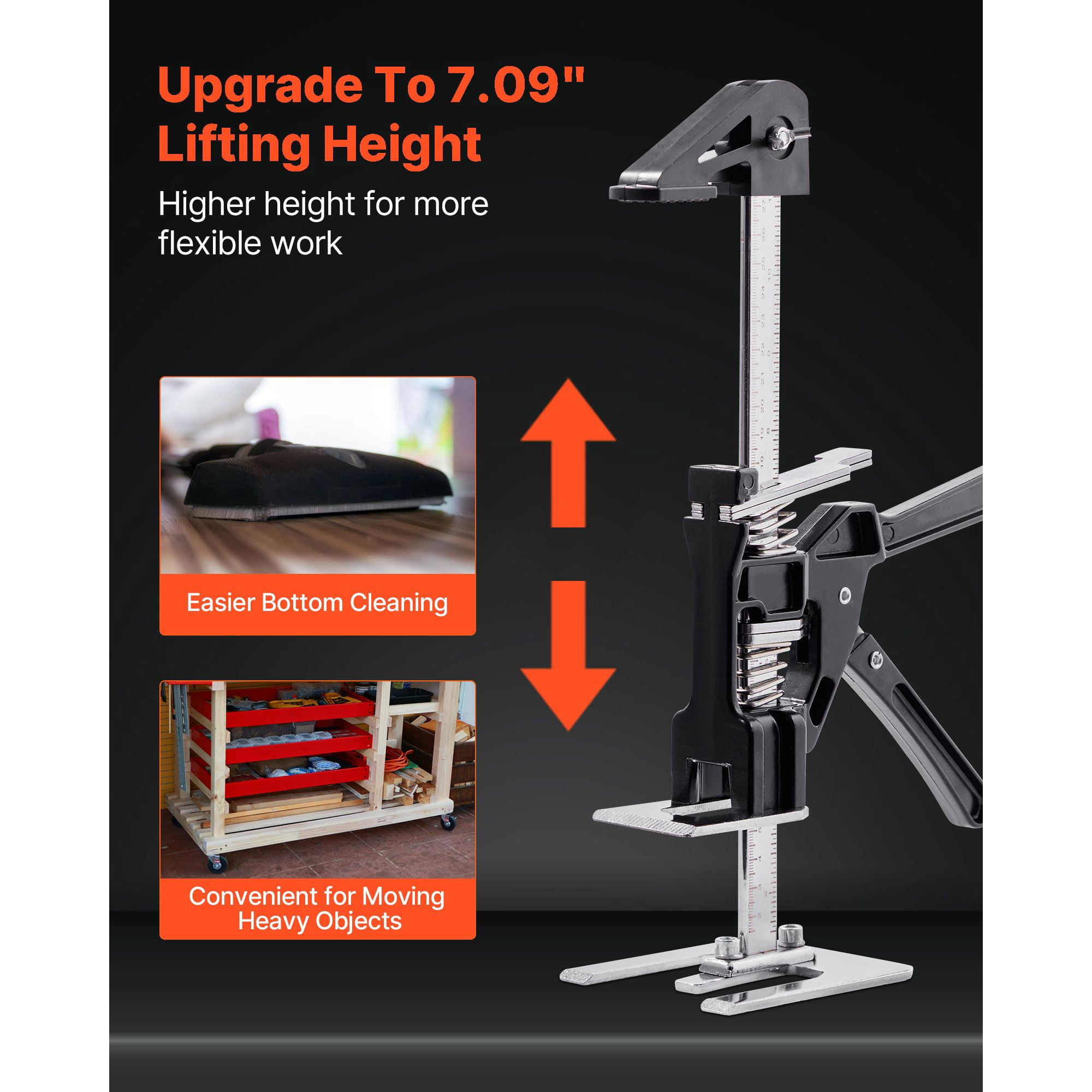 Labor Saving Arm Jack, 2 PCS 330 lbs Capacity, Lifts Up to 7.1", Metal Hand Lifting Jack Tool with magnetism Level, Adjustable Height for Door, Window, Furniture, Woodworking, Black