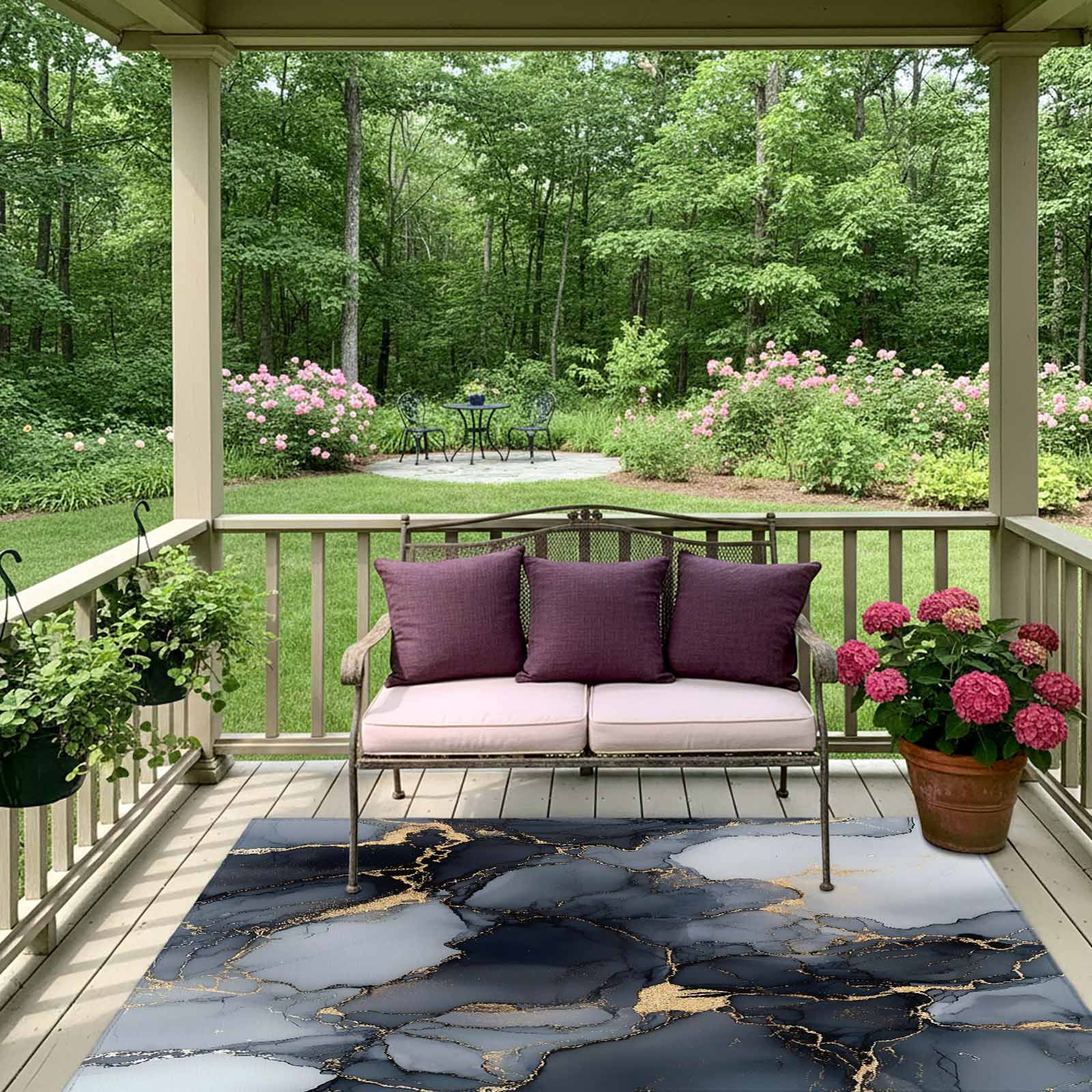 Outdoor Rug 5x8ft Ombre Black Gray Marble Texture Large Area Rug Modern Art Indoor Outdoor Carpet Outdoor Rugs Mats for Patio Camping,RV,Front Door, Outside Decor