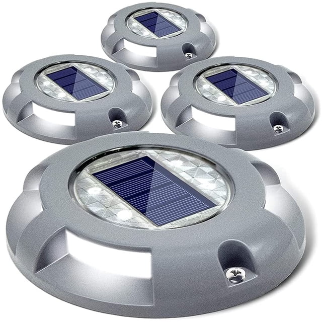 Luces solares para cubierta, luz de muelle para entrada, LED, con energía solar, para exteriores, impermeables, marcadores de carretera para camino de tierra, patio, patio, paquete de 4 (blanco) TUNC Sencillez