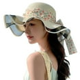 thumbnail image 3 of XINPING Ladies Womens Straw Sun Hat Foldable Stylish Bow Ribbon Wide Brim Hat Floppy Wavy Edge Beach Hiking Travel UV Protection Hat, 3 of 5