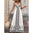 thumbnail image 4 of Women's V-Neck Sleeveless Flowy Maxi Dress Boho Wedding Guest Backless Sundress Beach Resort Wear Black & White S, 4 of 10