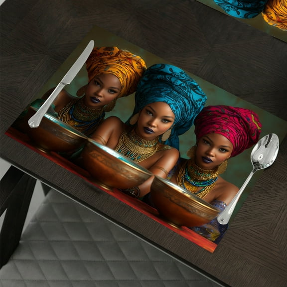 African Beauty placemats and Coasters for Dining Table Set of 4, 12x18 Inch Heat Resistant placemats Easy to Clean Waterproof