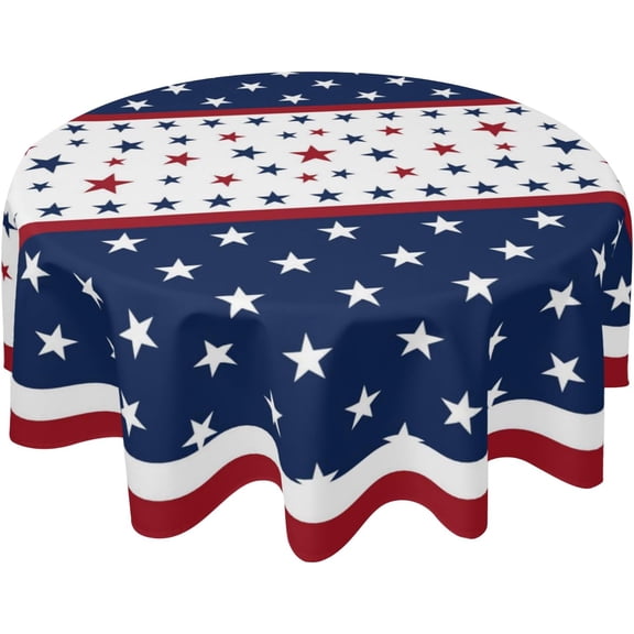 4th of July Patriotic Tablecloth Round 60 Inch American Memorial Day Red White Blue Star Stripe Independence Day Table Cloth Farmhouse Decor for Outdoor Indoor Party Kitchen Dinner Picnic